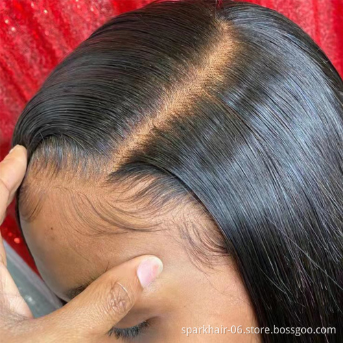 Brazilian Virgin human Hair Lace Front Cuticle Aligned Wig Factory Short Bob Wig With Transparent Lace,Natural Hair Line Wig